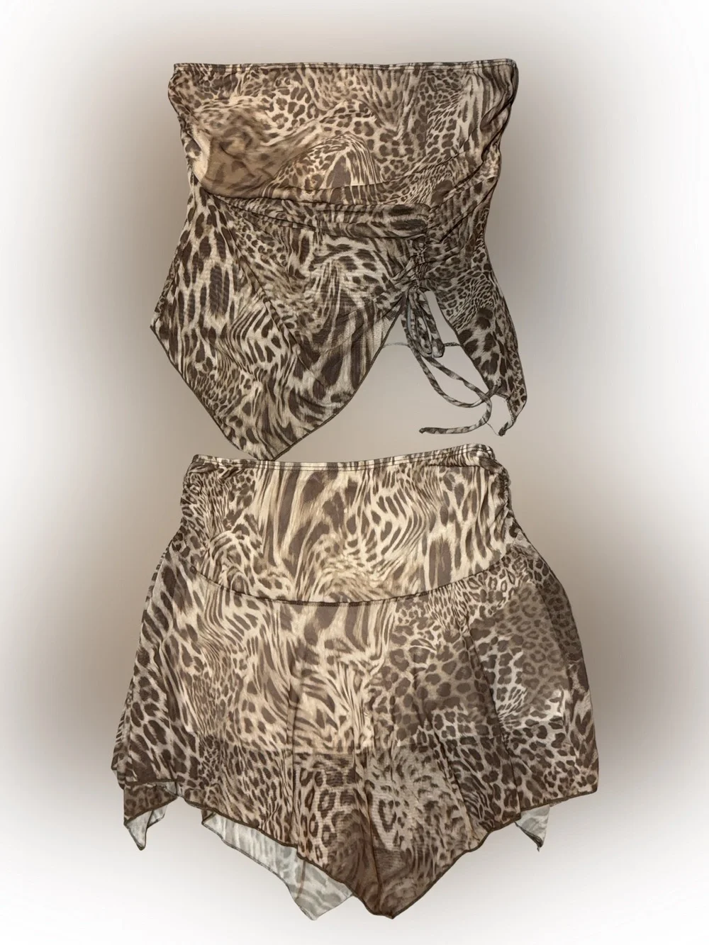 Leopard Print Women’s Set- Strapless Top in Large & Frayed Mini Skirt in Medium